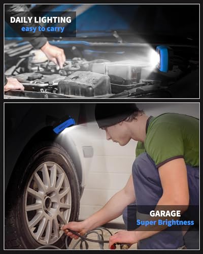Led Work Light with 4 Modes,1200LM Portable COB Magnetic Light, Recharge Spotlight and Floodlight,150° Rotate IP65 Waterproof for Car Repair and Camping, Blue (1 Pack Without Hook) - color: Blue
