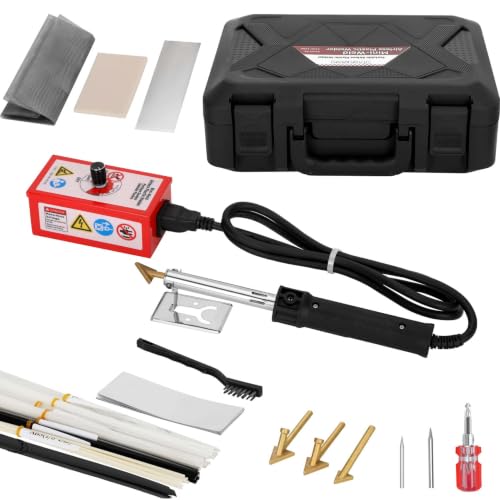 Portable 200W Ceramic Airless Plastic Welding Kit, Adjustable Temp Plastic Repair Welder with 8 Types Welding Rods, Replacement Tips & Reinforcement Mesh for Radiator Tank Industrial Plastic Repair