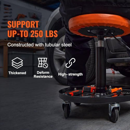 Mechanic Stool,Rolling Pneumatic Creeper Garage/Shop Seat,Adjustable Mechanics Rolling Creeper Seat Stool Tool Tray for Shop Garage,Black