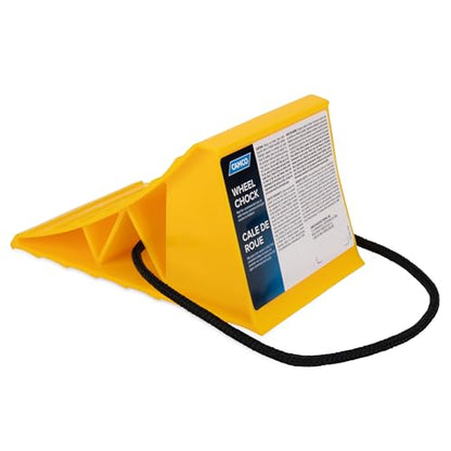 Camco Standard Wheel Chock w/Rope for Trailers - Heavy Duty RV Wheel Chock Constructed of Durable Plastic w/UV inhibitors - Features Rope Handle for Easy Removal - Use w/Tires Up to 26-in - 44472 - size: Standard w/ Rope