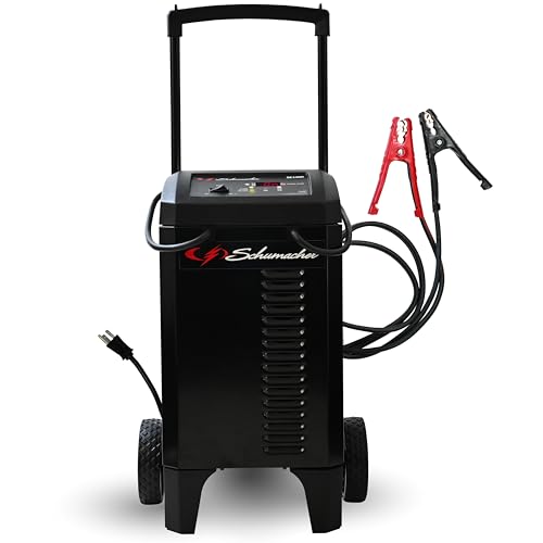 Schumacher Electric Wheeled Automatic 6A Car Battery Charger and 300A Engine Starter, 4-in-1 Solution, Maintainer, 60A Boost, for 6V/12V Power Sport, Automotive, and Marine Batteries, SC1400 - style: Wheel Battery Charger