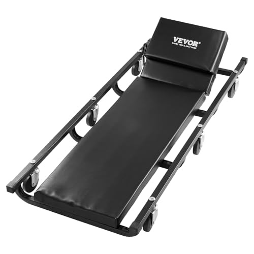 VEVOR Mechanic Garage Creeper, 40-Inch, 300 lbs Capacity Automotive Rolling Creeper with 6 Casters Adjustable Cushioned Headrest, Heavy Duty Steel Frame Low Profile for Garages, Repair Shops, and DIY - color: Black