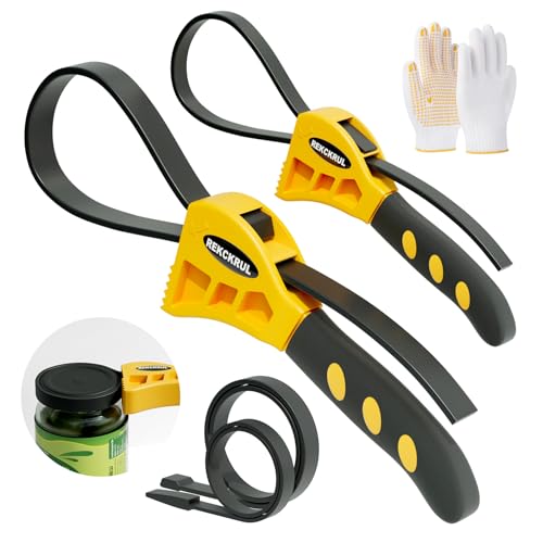 2 PCS Heavy-Duty Strap Wrench Set Upgrade 4" to 6" Diameter Yellow | Adjustable Oil Filter Wrench, Reinforced Rubber - Jar Opener, Plumbing Tool for Shower Heads, Water Filters, Pipes - color: Yellow