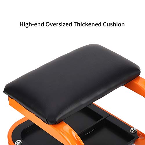 Heavy Duty Rolling Shop Stool, Mechanics Chair with Wheels, 400 LBS | Rolling Stool for Garage with Casters, Mechanics Roller Seat with Segmented Tool Tray and Comfortable Leather Cushion