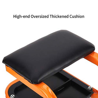 Heavy Duty Rolling Shop Stool, Mechanics Chair with Wheels, 400 LBS | Rolling Stool for Garage with Casters, Mechanics Roller Seat with Segmented Tool Tray and Comfortable Leather Cushion