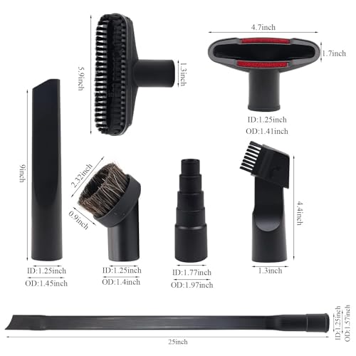 Vacuum Attachments for Shop Vac Accessories Vacuum Hose Adapter | 8 Pcs Universal Vacuum Brush Attachment with 1 7/8" to 1" Vacuum Hose Adapter, 1.25" Hardwood Floor Brush & Crevice Tool - size: vacuum attachments-8pc