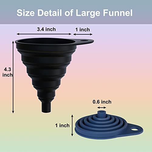 KongNai Silicone Kitchen Funnel Set of 4 | Funnels for Kitchen Use, Food Grade Silicone Funnel，Ccollapsible Funnel Different Size Large and Small