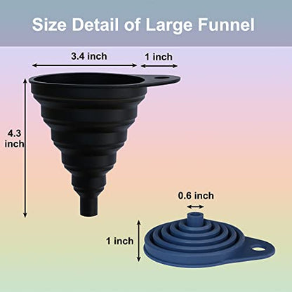 KongNai Silicone Kitchen Funnel Set of 4 | Funnels for Kitchen Use, Food Grade Silicone Funnel，Ccollapsible Funnel Different Size Large and Small