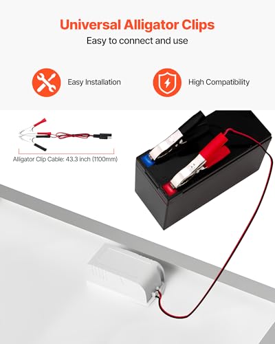 VEVOR 20W 12V Solar Battery Trickle Charger Maintainer, Mono Solar Panel Battery Charger with Built-in MPPT Controller & Adjustable Mount Bracket, IP65 Waterproof for Car Boat RV Trailer House Roof