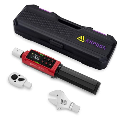 ANPUDS Adjustable Digital Torque Wrench, 0.66-44.29 Ft.lb, ±1% Accuracy | 0.9-60 Nm, 35mm Jaw & 3/8" Ratchet, 9×12mm Open End, Vibration, Buzzer and LED Indicator for for HVAC, Motorcycle, Plumbing - size: 0.66-44.29 Ft.lb/0.9-60 Nm(9×12mm)