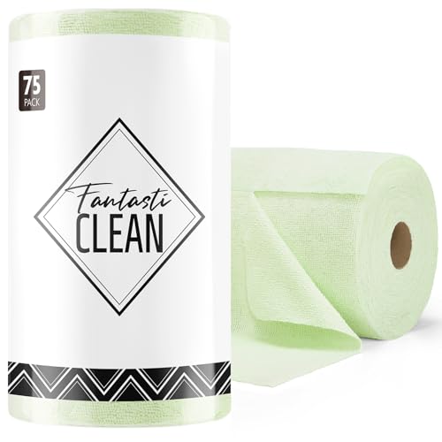 Fantasticlean Microfiber Cleaning Cloth Roll- 75 Sheets, 12" x 12" (Green) | Super Absorbent, Lint-free, Tear-away Microfiber Towel Roll, for All-Purpose Cleaning, Reusable Alternative to Paper Towels - color: Green, size: 75 pack