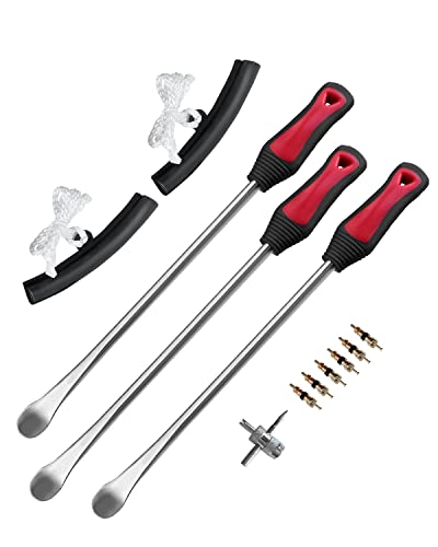 ROTATION 14.5" Steel Tire Spoons Tool Set, 6-Piece Tire Iron Kit, Professional Tire Removal Tools for Motorcycle Dirt Bike Scooter, Include 3 Tire Spoons, 2 Rim Protector, 1 Valve Tool, 6 Valve Cores - size: 6pc set