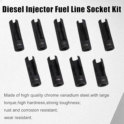 RULLINE 9pcs Flare Nut Socket Set Upgraded Steel for Automotive and Mechanical Applications 1/2" square drive