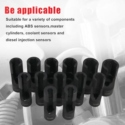 RULLINE 13pcs Upgraded Steel Flare Nut Socket Set for Automotive and Mechanical Applications 1/2" square drive - size: 13pcs