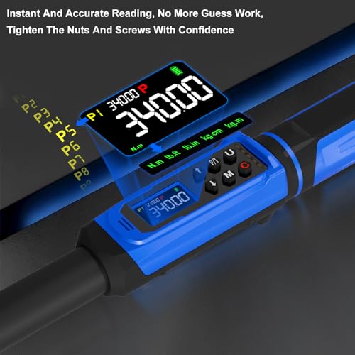 Digital Torque Wrench 1/2" Drive 3.8-250.8FT.LB (5-340Nm),Electronic Torque Wrench ±1% High Accuracy,5 Units LCD with Buzzer & LED Alerts For Car Bike Moto Truck - size: 1/2" 3.8-250.8 FT.LB