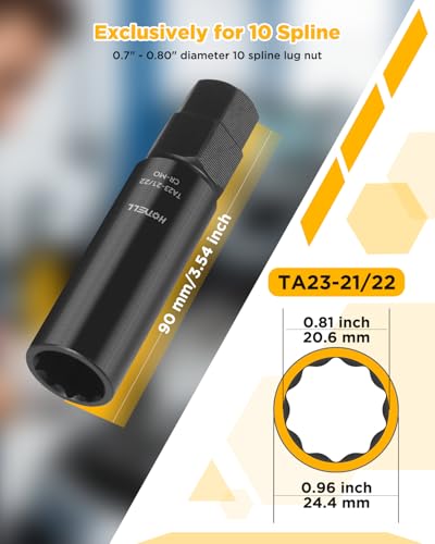 10 Spline Lug Nut Key, Thicker Wall 10 Point Wheel Lock Socket Set | CR-MO Wheel Lugnut Removal Tool for Aftermarket Locking Lug Nuts, Compatible with Bimecc Lug Nuts - style: TA23-21/22
