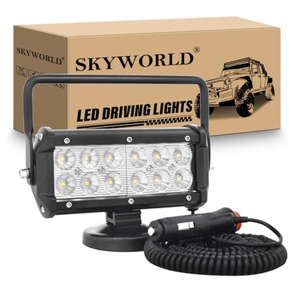 SKYWORLD Magnetic Led Work Light 12V, 1PCS 7 Inch 36W Flood Off Road Driving Fog Lamp, Portable Magnetic Base Holder for Car SUV Trailer Tractor Truck Engineering Maintenance Garage Camping - size: 7 Inch 36W Flood