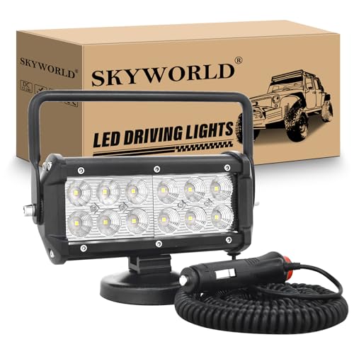 SKYWORLD Magnetic Led Work Light 12V, 1PCS 7 Inch 36W Flood Off Road Driving Fog Lamp, Portable Magnetic Base Holder for Car SUV Trailer Tractor Truck Engineering Maintenance Garage Camping - size: 7 Inch 36W Flood
