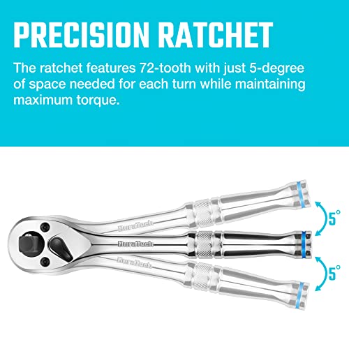 DURATECH 3-IN-1 Ratchet Handle, 1/4 ", 3/8 ", 1/2" Drive Ratchet Wrench | 72-Tooth, Reversible Switch, Full-Polished Chrome Plating, Alloy Steel - style: Ratchet Handle