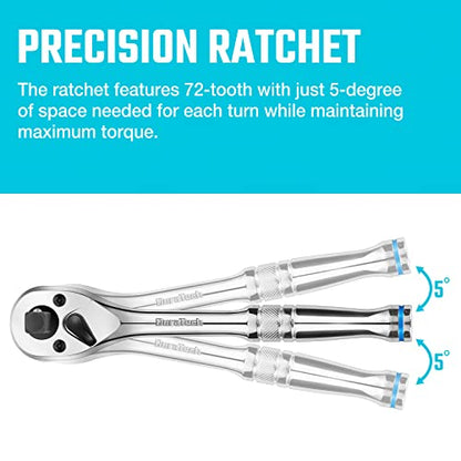 DURATECH 3-IN-1 Ratchet Handle, 1/4 ", 3/8 ", 1/2" Drive Ratchet Wrench | 72-Tooth, Reversible Switch, Full-Polished Chrome Plating, Alloy Steel - style: Ratchet Handle