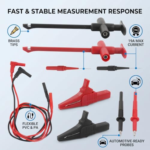 Multimeter Automotive Test Wire Kit Puncture Probes with Wire Piercing Probe Clip Banana Plug Probe 19A JT8001‑1 Banana Plug Extension Test Cable Set