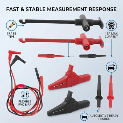 Multimeter Automotive Test Wire Kit Puncture Probes with Wire Piercing Probe Clip Banana Plug Probe 19A JT8001‑1 Banana Plug Extension Test Cable Set