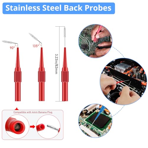 Back Probe Kit 30PCS,Banana Plug to Copper Alligator Clip Automotive Test Leads Set with Alligator Clips, Wire Piercing Probes,30V Back Probe Pins for Automotive Circuit Electrical Diagnostic Testing - color: Red