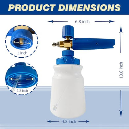 ESP Car Wash Foam Cannon, 1/4" Quick Connect Foam Gun with Adjustable Spray, Alloy Body, Wide Mouth Bottle & Versatile Converter for Car Cleaning & Outdoor Use - color: Blue