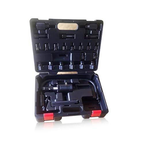 Pneumatic Injector Impact Extractor, 24 Pieces, Gentle Removal of Diesel Injectors, Prevents Cylinder Head Damage, Includes 21 Adapters for Various Brands
