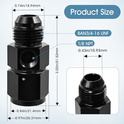 Gauge Port Fuel Pressure Take off Fitting Adapter Aluminumwith 8AN Male with 1/8 NPT Gauge Port Hose Adapters Aluminum Black (AN8-AN8-M-1/8) - size: AN8-AN8-M-1/8