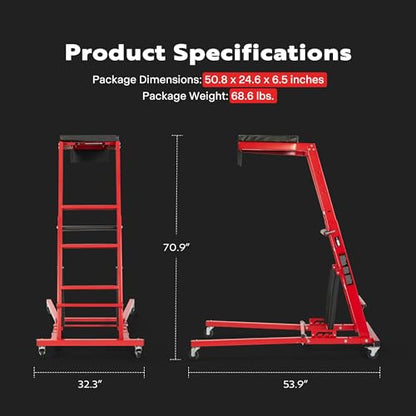 VIVOHOME Topside Automotive Engine Creeper, 400LBS Capacity | Foldable Creeper with Adjustable Height from 46.1" to 70.9", Leather Cushion, and 4 Swivel Casters for Auto Maintenance - size: 46inch
