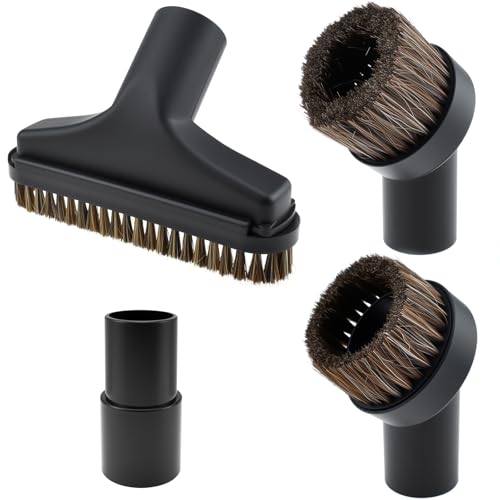 4Pcs Vacuum Attachments | 5.9 Inch Floor Brush 1-1/4 to 1-3/8 Inch Adapter, 25mm & 36mm Shop Round Dust Brushes for Standard Hose