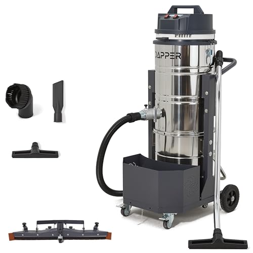 26.5 Gallon Heavy-Duty Industrial Wet/Dry Vacuum, Dual Motor, 3.3 HP, 222 CFM, 27" Squeegee, 120V/20A Plug, 2 Year Warranty - Ideal for Construction Sites, Warehouses & Industrial Cleanup - size: 26.5 Gal