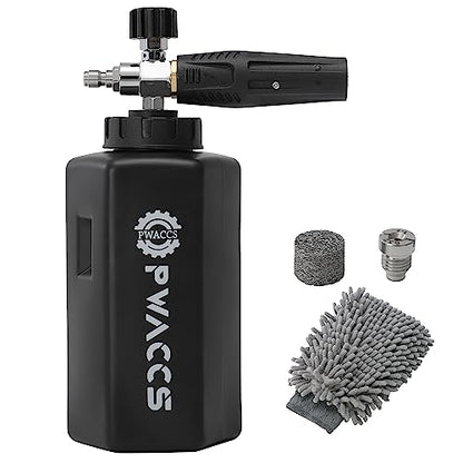 PWACCS Foam Cannon for Pressure Washer, Adjustable Car Wash Foam Cannon, Big Mouth Snow Foam Lance with 1/4" Quick Connect, Thick Foam Power Wash Foam Blaster 1.5 L, Additional Orifice Nozzle 1.1mm - style: Black Foam Cannon