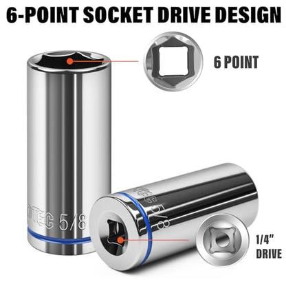 1/4" Drive SAE Master Socket Set, 13-Piece Deep Hex Socket Set (1/8" - 5/8"), Cover Most Commonly Sizes, 6 Point, Chrome Vanadium Steel with Molded Case - size: Deep, style: 13pcs-SAE