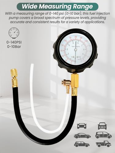 Fuel Pressure Tester Kit 0-140 PSI Fuel Injector Injection Pump Pressure Tester Gauge for Gasoline Cars