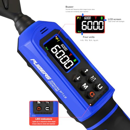 Digital Torque Wrench 3/8 Inch Drive 0.66-44.3 FT.LB (0.9-60Nm),Electronic Inch Pound Torque Wrench ±1% Accuracy 5Units,with Extension Bar 1/4" Adapter for Car,Motorcycle,Bicycle ﻿Buzzer Alarm - size: 3/8" 0.66-44.3 FT.LB