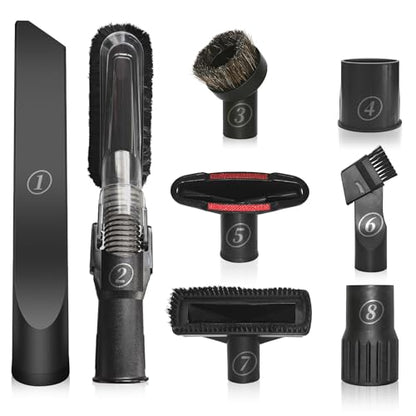 Universal Vacuum Attachments & Brushes, 8-Piece Vac Accessories | Small Portable Shop Vac Accessories with Adapter Kit for Car Detailing, Home, Pet Hair Cleaning-Fits Most Standard Vacuums