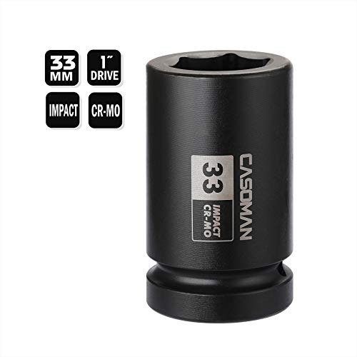 CASOMAN 1-Inch Drive x 33 mm Deep 6 PT Impact Socket, Metric, CR-MO, 1" Drive 6 Point Axle Nut Socket for Easy Removal of Axle Shaft Nuts (33MM) - size: 1-Inch Drive