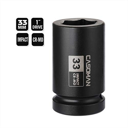CASOMAN 1-Inch Drive x 33 mm Deep 6 PT Impact Socket, Metric, CR-MO, 1" Drive 6 Point Axle Nut Socket for Easy Removal of Axle Shaft Nuts (33MM) - size: 1-Inch Drive