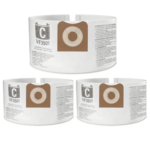 3 Pcs VF3501 Vacuum Bags Compatible with Ridgid 3-4.5 Gallon Wet/Dry Vacuum | 23738 VF3501 Shop Vac bags 3-4.5 Gallon, Size C VF3501 High-Efficiency Dust Collection Vac Bags, Part # 23738 WS32045F - size: VF3501