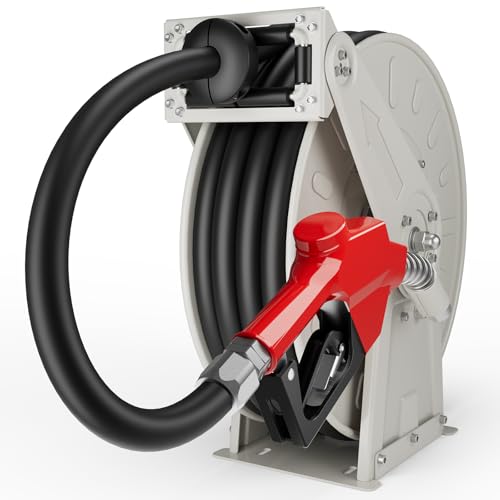 3/4" x 50ft Fuel Hose Reel Gray, 300PSI Diesel Fuel Transfer Hose Working with 12V Pump & Tank, 3/4 Inch Retractable Hose Reel with Fuel Nozzle for Boat Def Fluid Truck Bed Trailer Cart - color: Gray, size: 3/4" x 50ft