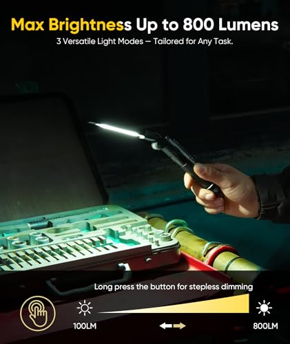 HOTLIGH Magnetic Work Light - 3200mAh Mechanic Light with Magnetic Base & Hanging Hook Design, 800LM Rechargeable Work Light for Mechanics, Repairing, Workshop Tools