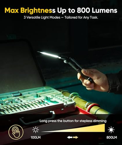 HOTLIGH Magnetic Work Light - 3200mAh Mechanic Light with Magnetic Base & Hanging Hook Design, 800LM Rechargeable Work Light for Mechanics, Repairing, Workshop Tools