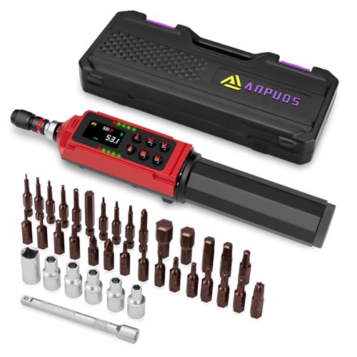 ANPUDS Digital Torque Screwdriver, 0.8-53.1 In-lb (0.09-6 Nm), ±1% Accuracy 1/4" Drive Inch-Pound Torque Screwdriver Set with Buzzer, Vibration & LED Alerts for Bike, Electronics & Precision Repair - size: 0.8-53.1 in-lbs/0.09-6 Nm