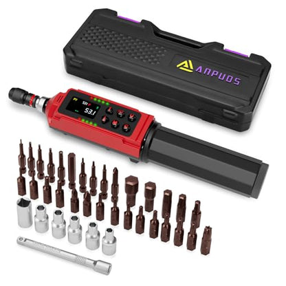ANPUDS Digital Torque Screwdriver, 0.8-53.1 In-lb (0.09-6 Nm), ±1% Accuracy 1/4" Drive Inch-Pound Torque Screwdriver Set with Buzzer, Vibration & LED Alerts for Bike, Electronics & Precision Repair - size: 0.8-53.1 in-lbs/0.09-6 Nm