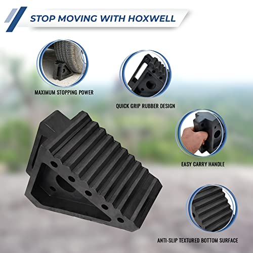 HOXWELL Solid Heavy Duty Rubber Wheel Chocks 4 Packs, Premium Wheel Stopper for Car, Travel Trailers, RV, Truck, and ATV(4 pcs, Black) 8" x 4" x 6" - color: Black 4 pack