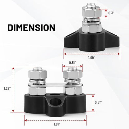 RED WOLF 12V 150A Power Distibution Block 5/16" Dual Stud Busbar M8 Terminal Bus Bar 12 Volt DC Battery Junction Post for Auto Boat Marine Solar System Positive and Negative (2PC) - size: Dual M8 Stud