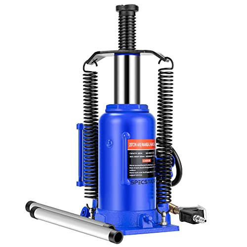 SPECSTAR Pneumatic Air Hydraulic Bottle Jack with Manual Hand Pump 20 Ton | Heavy Duty Auto Truck Travel Trailer Repair Lift Blue - color: Blue