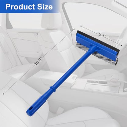 2-in-1 Car Window Cleaner, Multi-Use Car Windshield Cleaning Tool, with 15.9" Handle, 8" Soft Rubber Blade & Highly Absorbent Sponge, Home, Car, Glass, Shower, Outdoor Window Cleaning